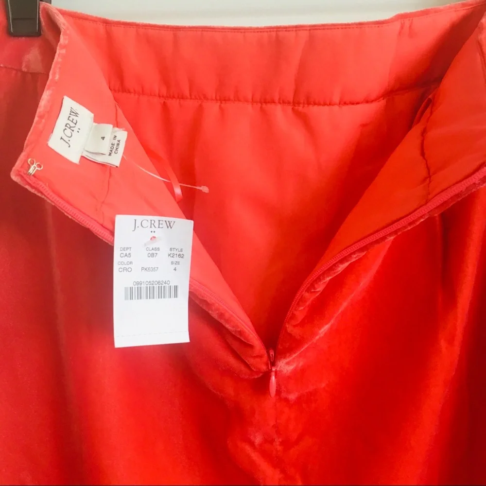 J. Crew coral color velvet mini skirt size 4